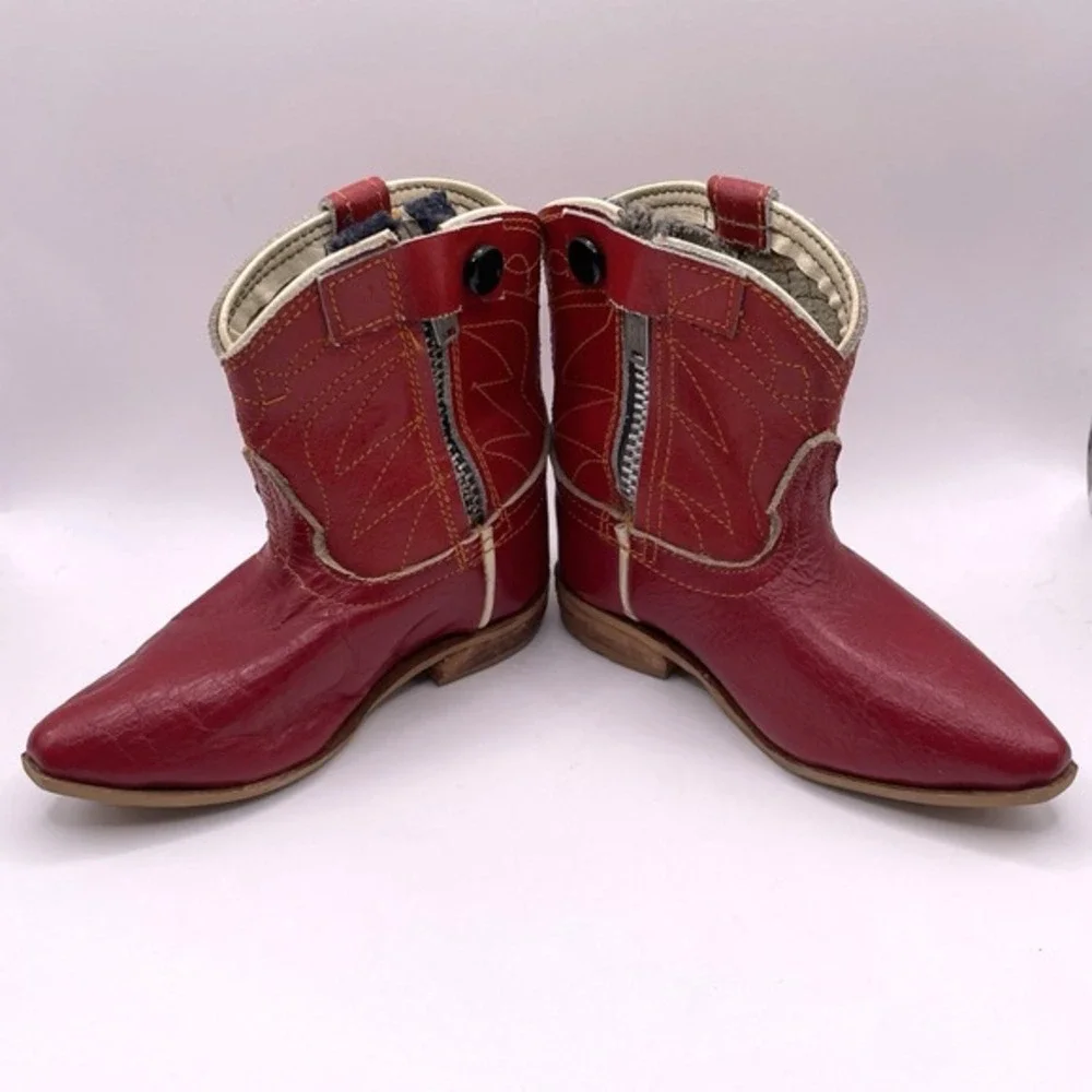 Vintage 50s Red Leather‎ Toddler Cowboy Western Boots Collectible Size 2 Mexico